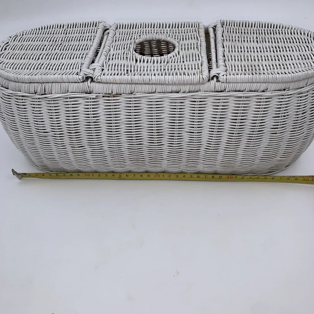 Vintage Handwoven Rattan Wicker 3 Part Tissue Basket White Storage Multipurpose